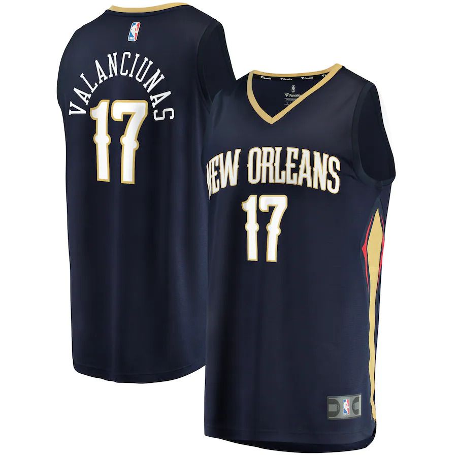 Men New Orleans Pelicans #17 Jonas Valanciunas Fanatics Branded Navy Icon Edition 2021-22 Fast Break Replica NBA Jersey